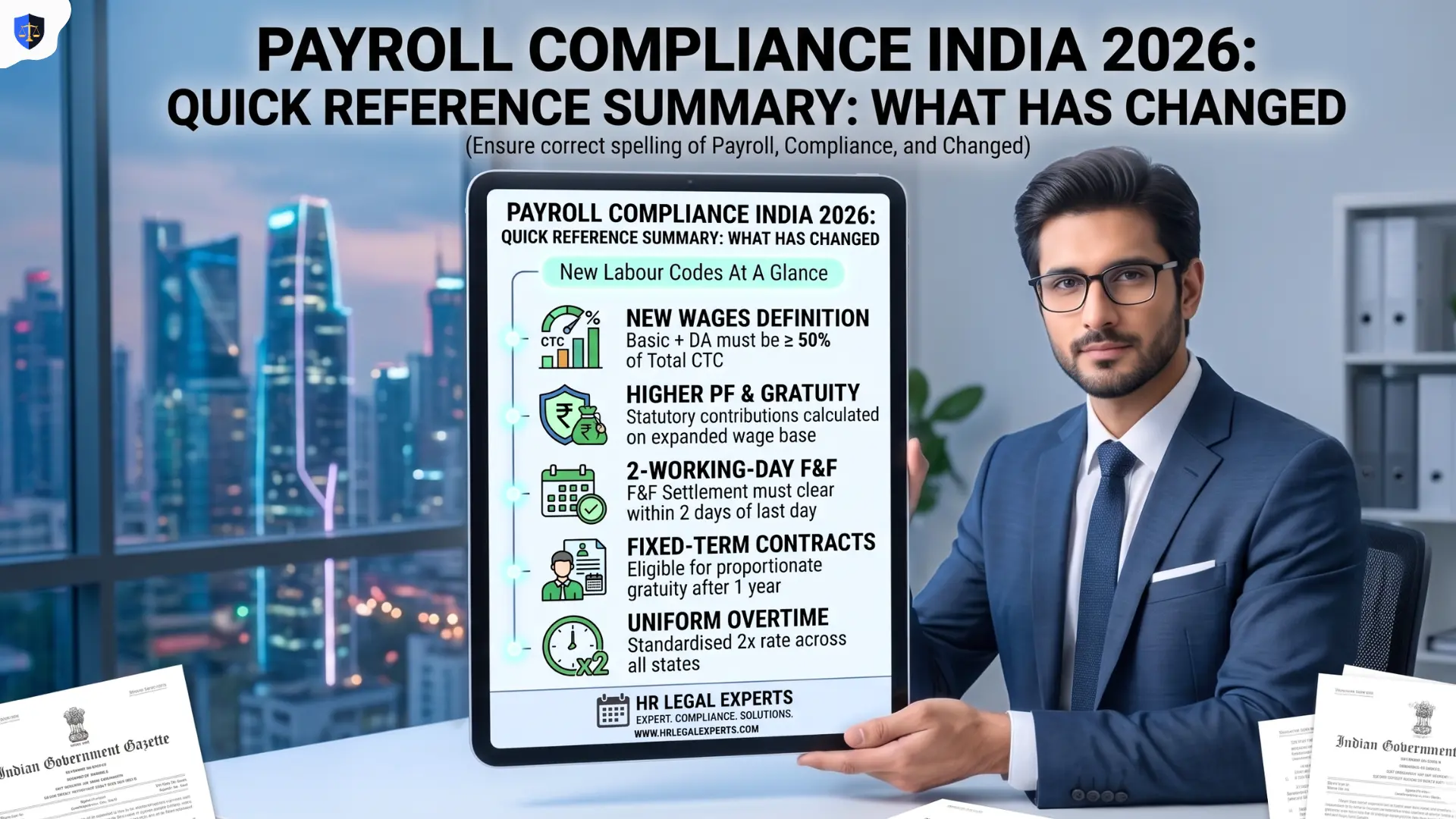 Payroll compliance India 2026 new labour codes changes at a glance quick reference employers